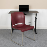 Flash Furniture RUT-238A-BY-GG HERCULES Series 880 lb. Capacity Burgundy Full Back Contoured Stack Chair with Gray Powder Coated Sled Base